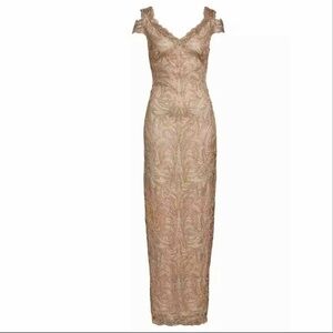 Tadashi Shoji Cold Shoulder Lace Column Gown
